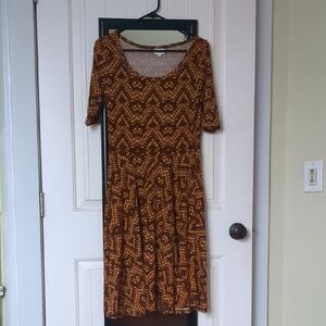 LuLaRoe Brown Fit and Flare Midi Dress with Scoop Neck